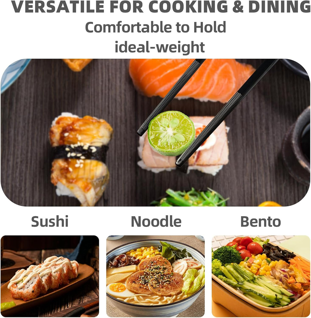 2 Pairs Reusable Stainless Steel Chopsticks, Laser-Engraved Non-Slip Grip, Dishwasher Safe, Japanese & Korean Style, Metal Chopstick Gift Set for Cooking, Dining & Travel (9")