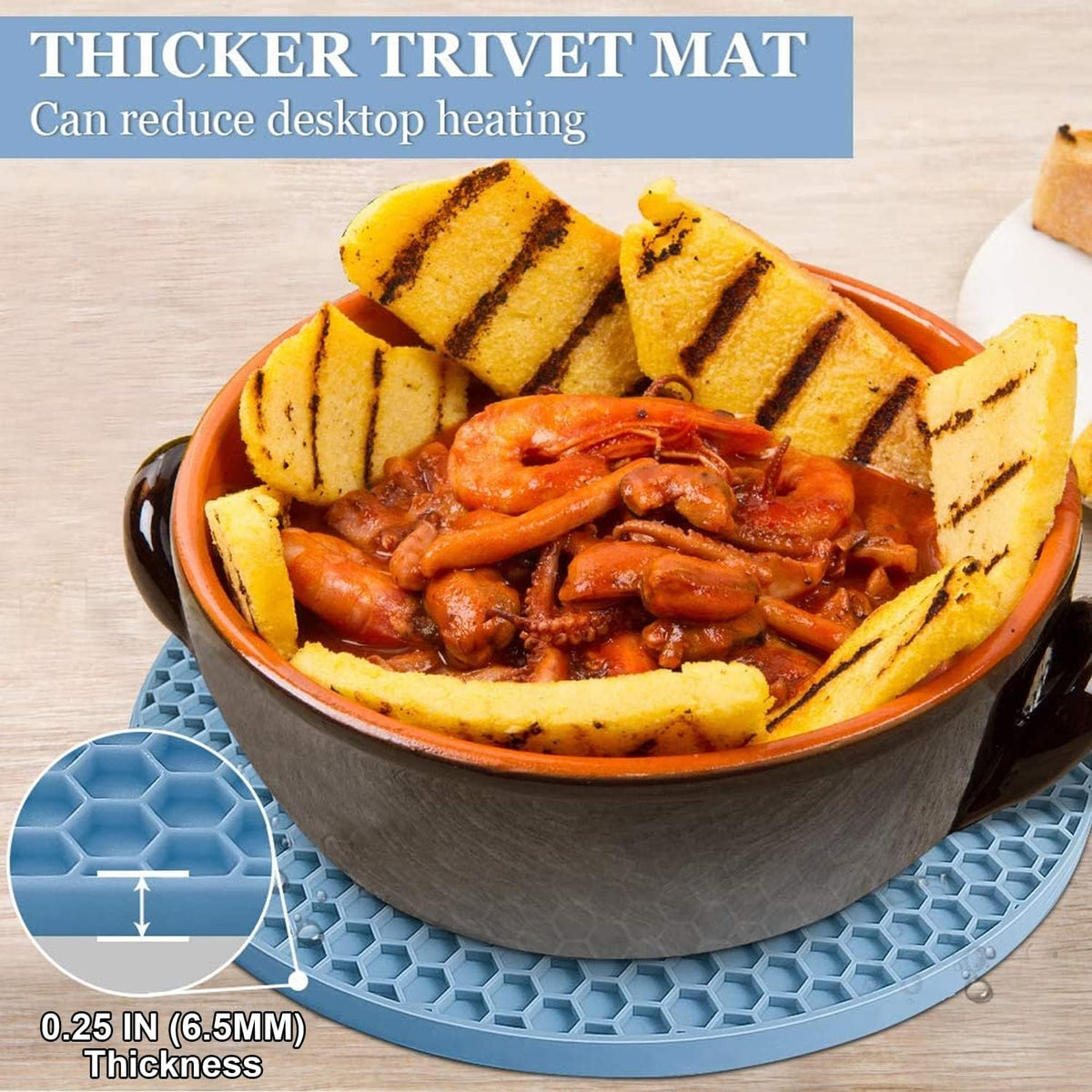 Silicone Trivet Mats - Walfos Heat Resistant Pot Holders Set, 4pcs 2 Sizes 7 Inch & 9 Inch, Multipurpose Non-Slip Hot Pads for Hot Pot, Hot Dishers, Jar Opener, Food Grade & BPA Free (Nordic Blue)