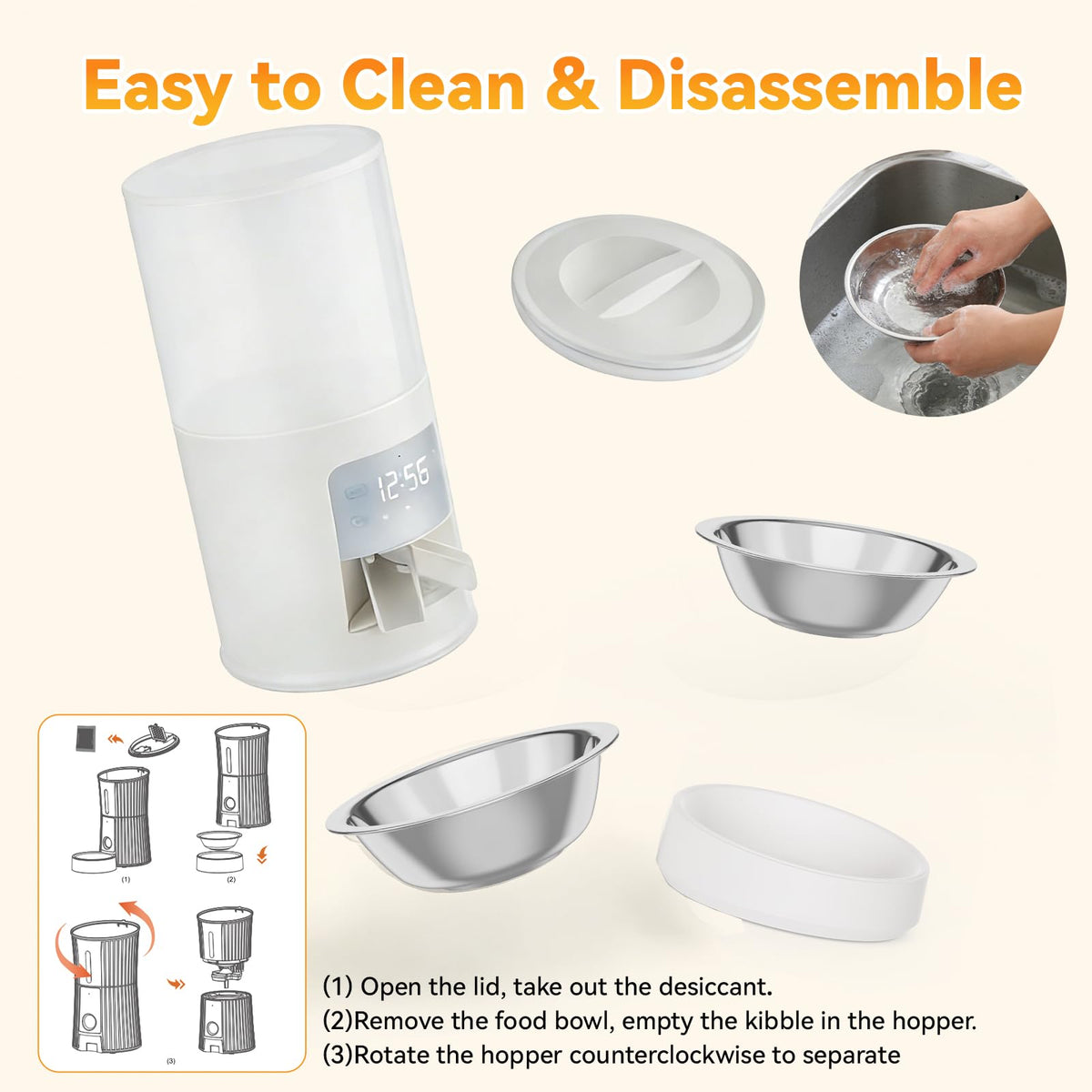 NEWBULIG Automatic Cat Feeder for 2 Pets 6L Dog Food Dispenser, White