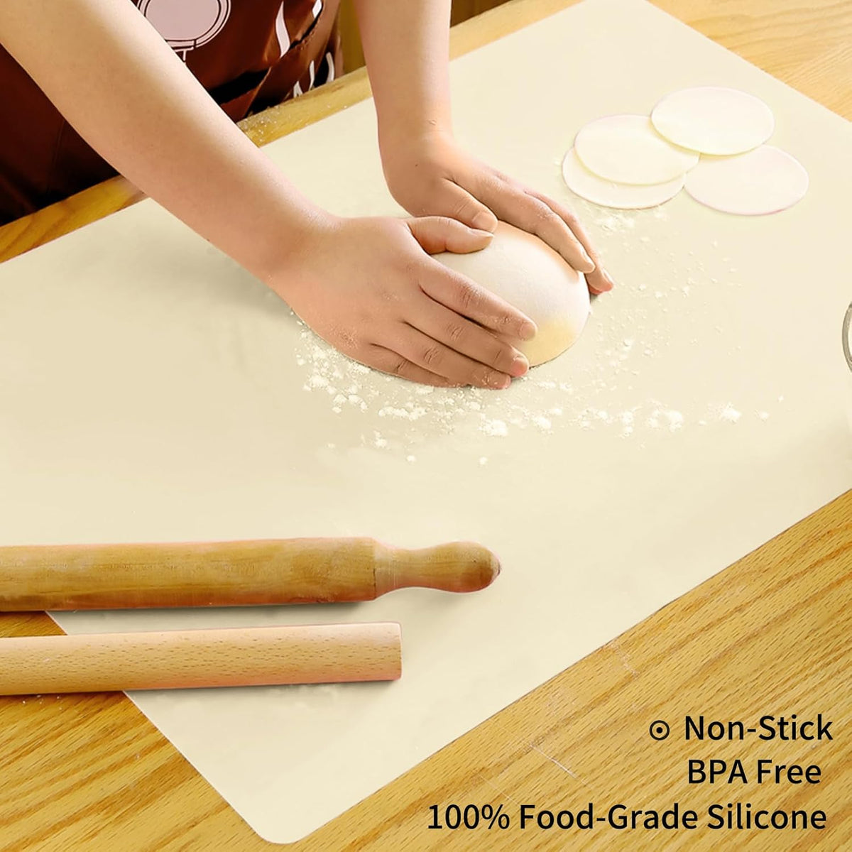 Extra Large Silicone Mats for Countertop - Counter Table Protector Placemats for Baking Crafts, Kids Dinner Placemat Nonstick Nonskid Heat-Resistant Kitchen Pad, 23.6'' x 15.7'', Beige