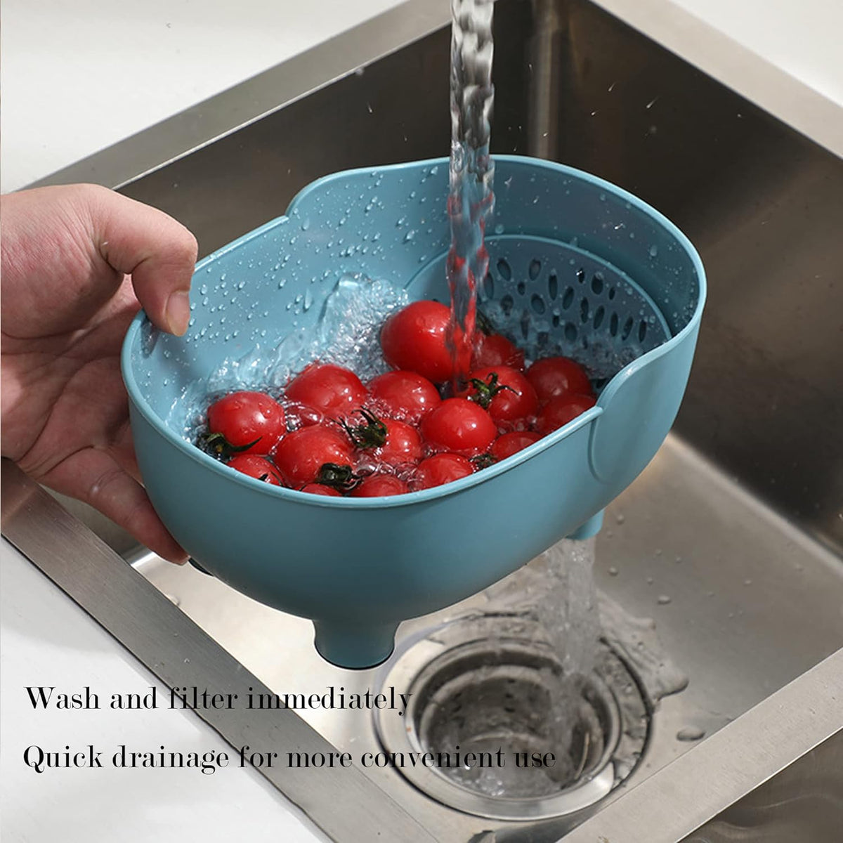 2PCS Vegetables Washing Basket Elephant Drainage Basket Fruit Basket for Draining Pasta Noodles Kitchen (Green & Gray)