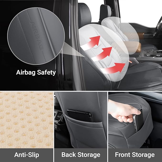Coverland Custom Fit Car Seat Covers for SUV Compatible with [RAV4, CR‑V, Forester, Bolt EUV, IONIQ 5, HR‑V, Yukon] Premium Waterproof Non-Slip Interior Seat Protector [Front Dark Gray - Chart A27]