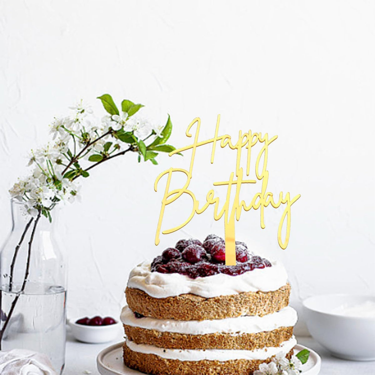 Happy Birthday Cake Topper, Gold Mirror Acrylic Happy Birthday Cake Sign Decorations