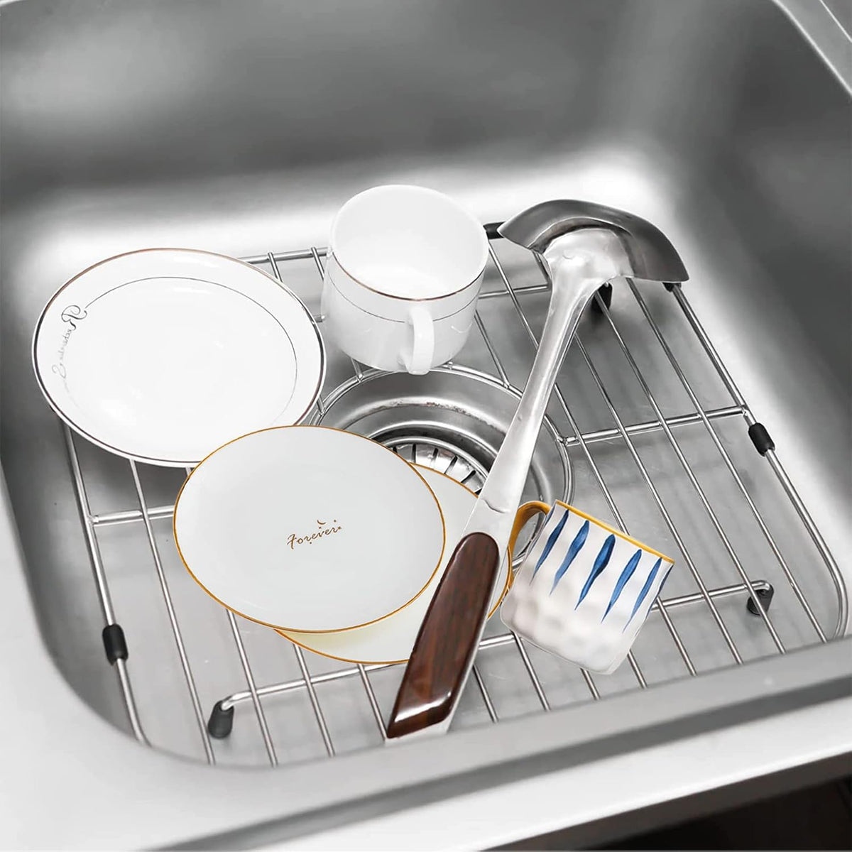 Orgneas Sink Protectors for Kitchen Sink, Universal Double Bowl Sink Bottom Grid 12.5"x10.5"x1.25", 304 Premium Stainless Steel Kitchen Sink Protector Grid Sink Grate Rack Centered Drain 2 Packs