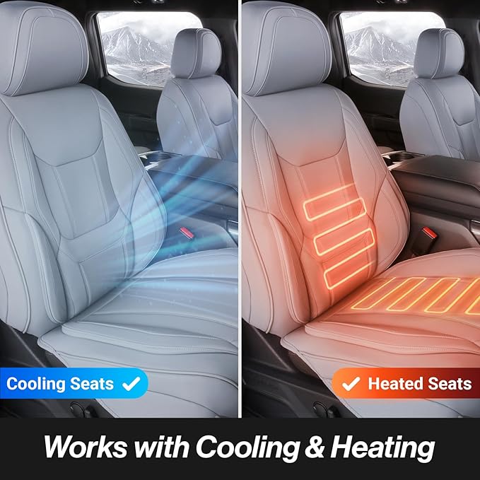 Coverland Custom Fit Car Seat Covers for SUV Compatible with [2024-2026 GMC Hummer EV SUV] Premium Car Seat Cover Water Resistant Leather Non-Slip Interior Protector [Full Set Gray - Size Chart X60]