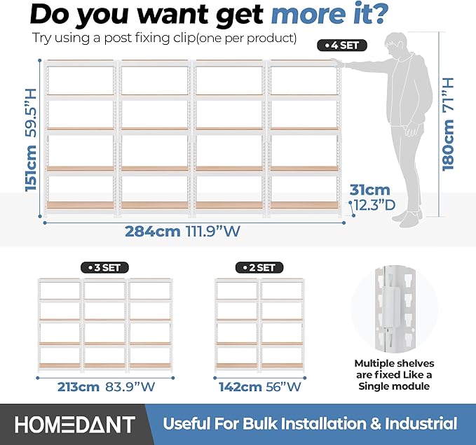 HOMEDANT 5 Tier Laminated White Boltless Metal Shelving Unit Adjustable Garage Storage Utility Rack Heavy Duty Shelves Organization Shelf Warehouse Pantry 28" W x 12.3" D x 59.5" H 10Pack