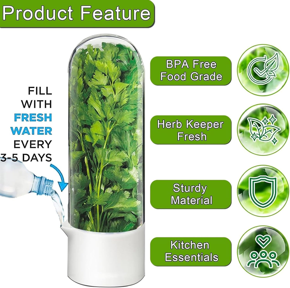 Herb Saver for Refrigerator, Herb Saver Pod Cilantro Containers for Refrigerator, Fresh Herb Keeper for Cilantro, Parsley, Asparagus, Mint, Keeps Greens Vegetables for 2-3 Weeks (Herb Keeper 2Pack)