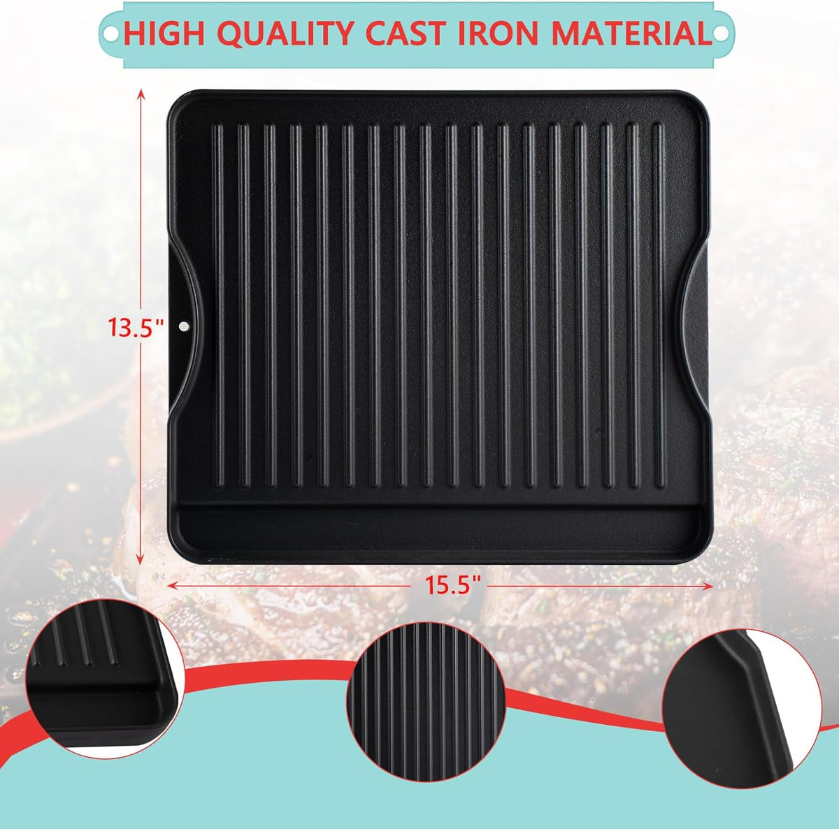 15.5" x 13.5" Reversible Cast Iron Griddle for Camp Chef 2-Burner Stove, Flat Griddle Plate for Camp Chef Single Burner, Explorer 2/3-Burner & Most Outdoor Charcoal,Camping Stove,Propane,Gas Grill
