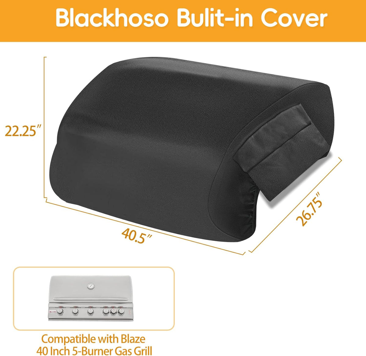 Built-in Grill Cover for Blaze 40 Inch 5-Burner Gas Grill, Heavy Duty Wateproof Island BBQ GrillTop Cover, Outdoor Kitchen Grill Head Cover