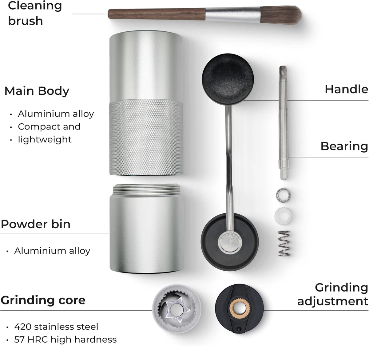 Manual Coffee Grinder by Alpaca Ventures - Stainless Steel Conical Burr Coffee Grinder Manual with Adjustable Setting Double Bearing Hand Espresso Grinder Perfect for Home, Office and Camping