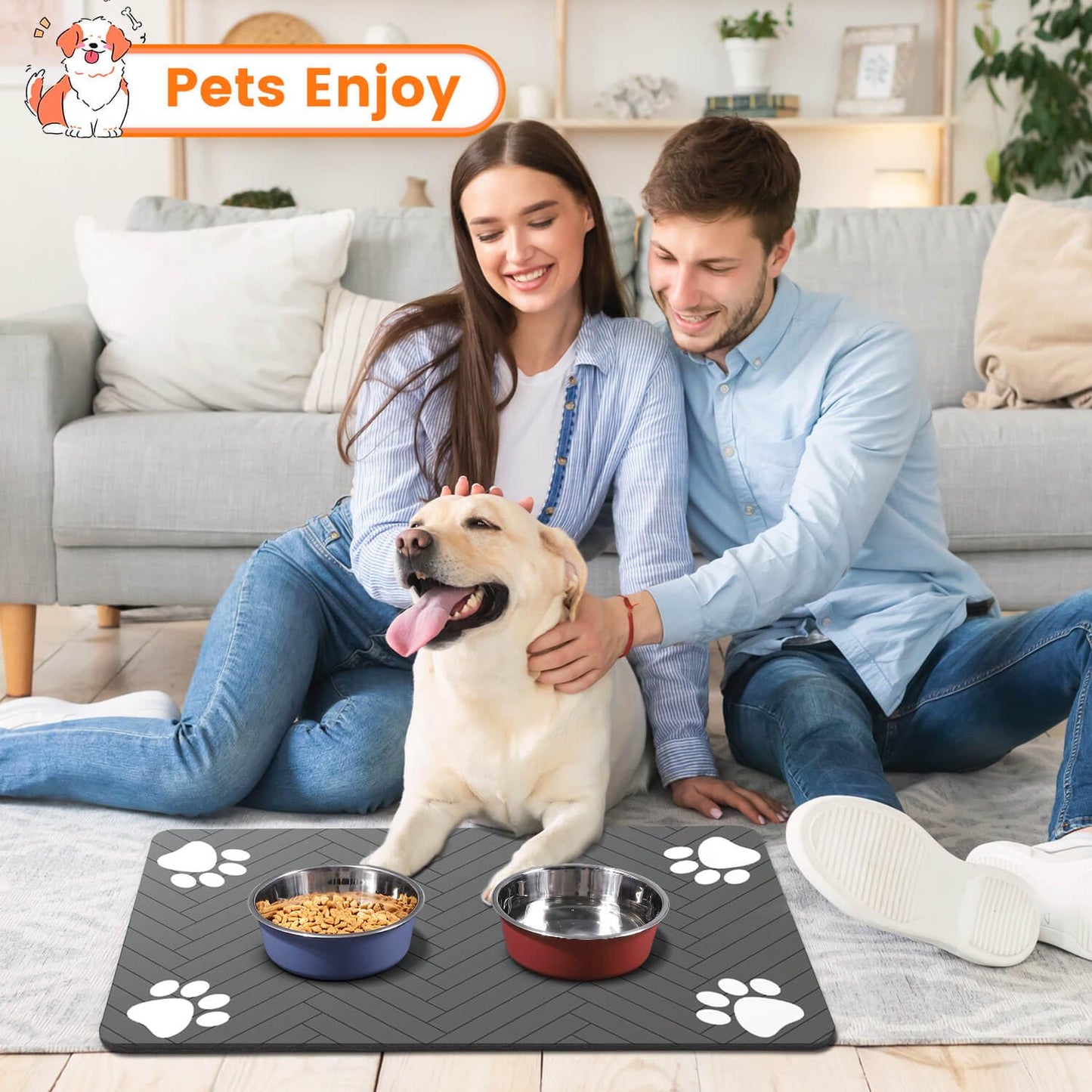 Pet Feeding Mat-Absorbent Pet Placemat for Food and Water Bowl, with Waterproof Rubber Backing, Quick Dry Water Dispenser Mat for Dog and Cat (20"x12", Coffee)