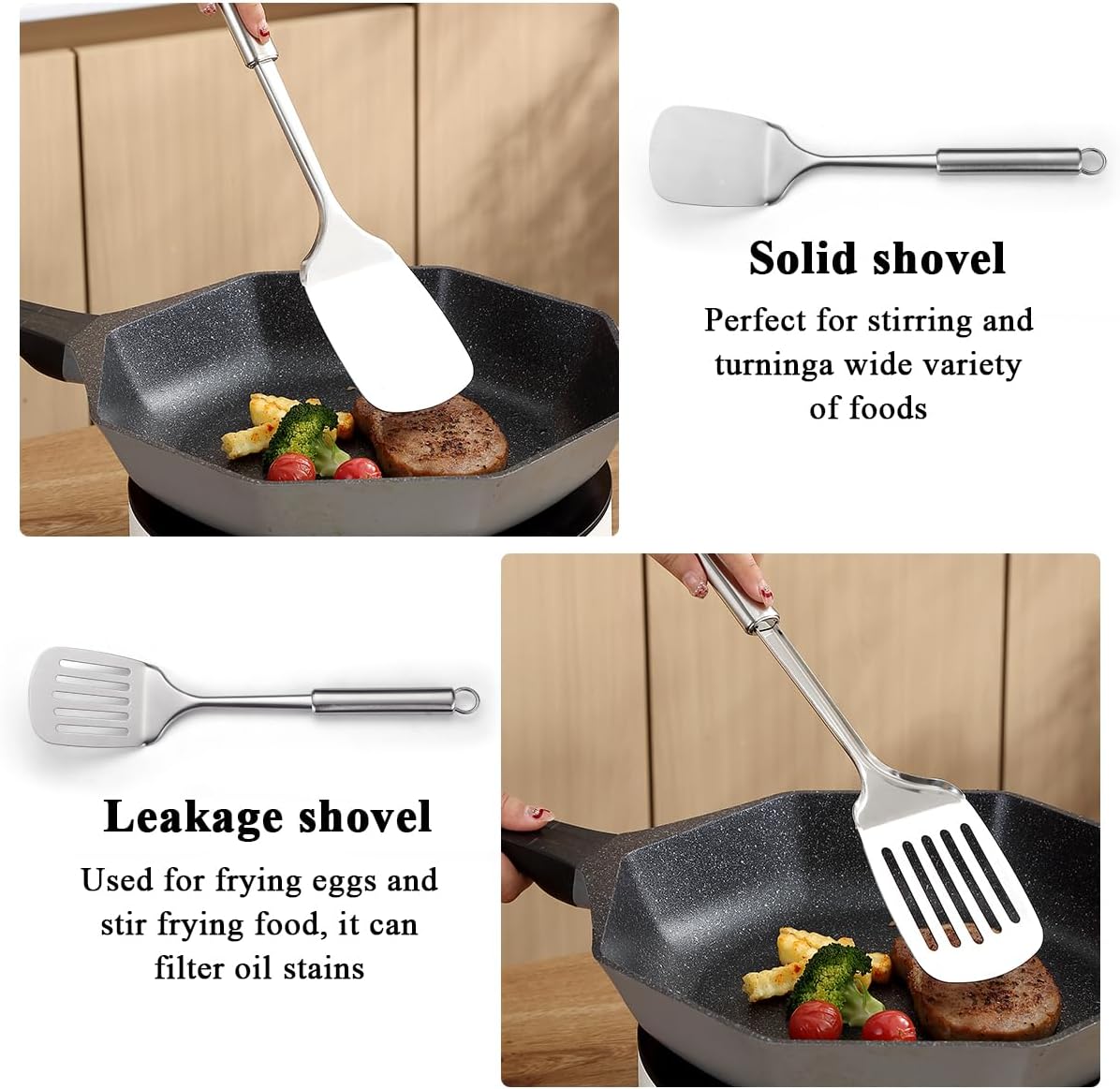 Stainless Steel Cooking Utensils Set 4 Pieces, Kitchen Tools Set Include Metal Spatula Set, Kitchen Skimmer, Soup Ladle, Kitchen Gadgets Essentials New Home Must Have