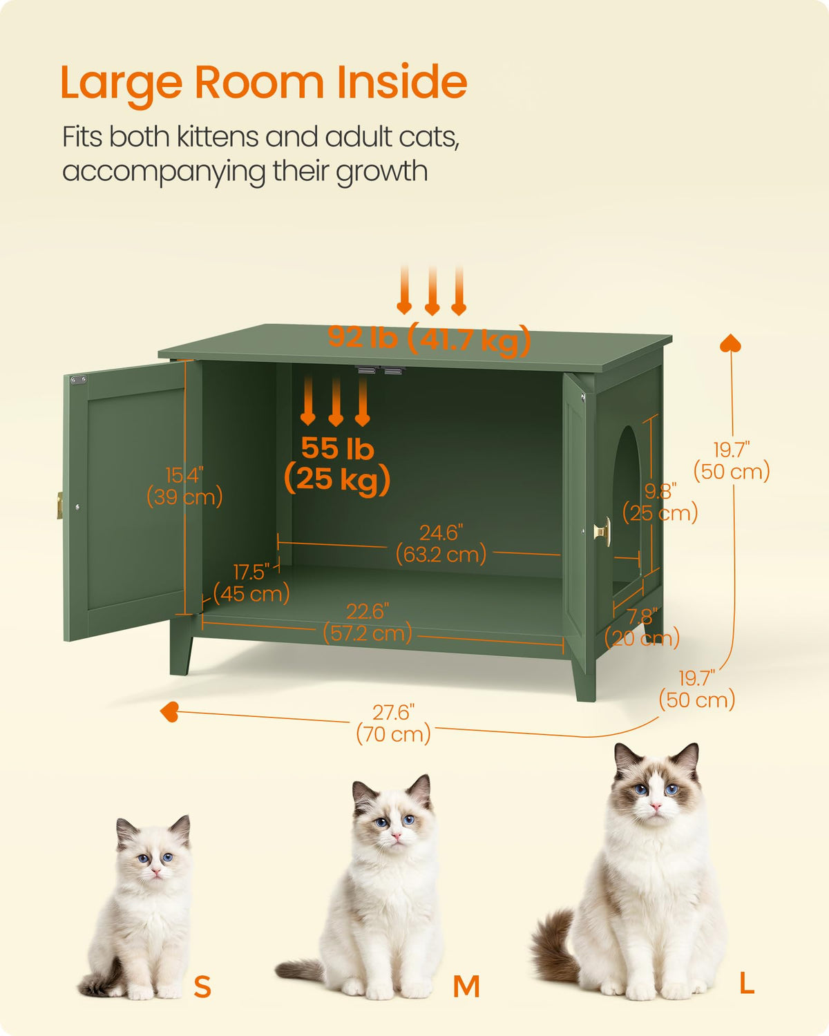 Feandrea Cat Litter Box Enclosure, Double Doors, Handles