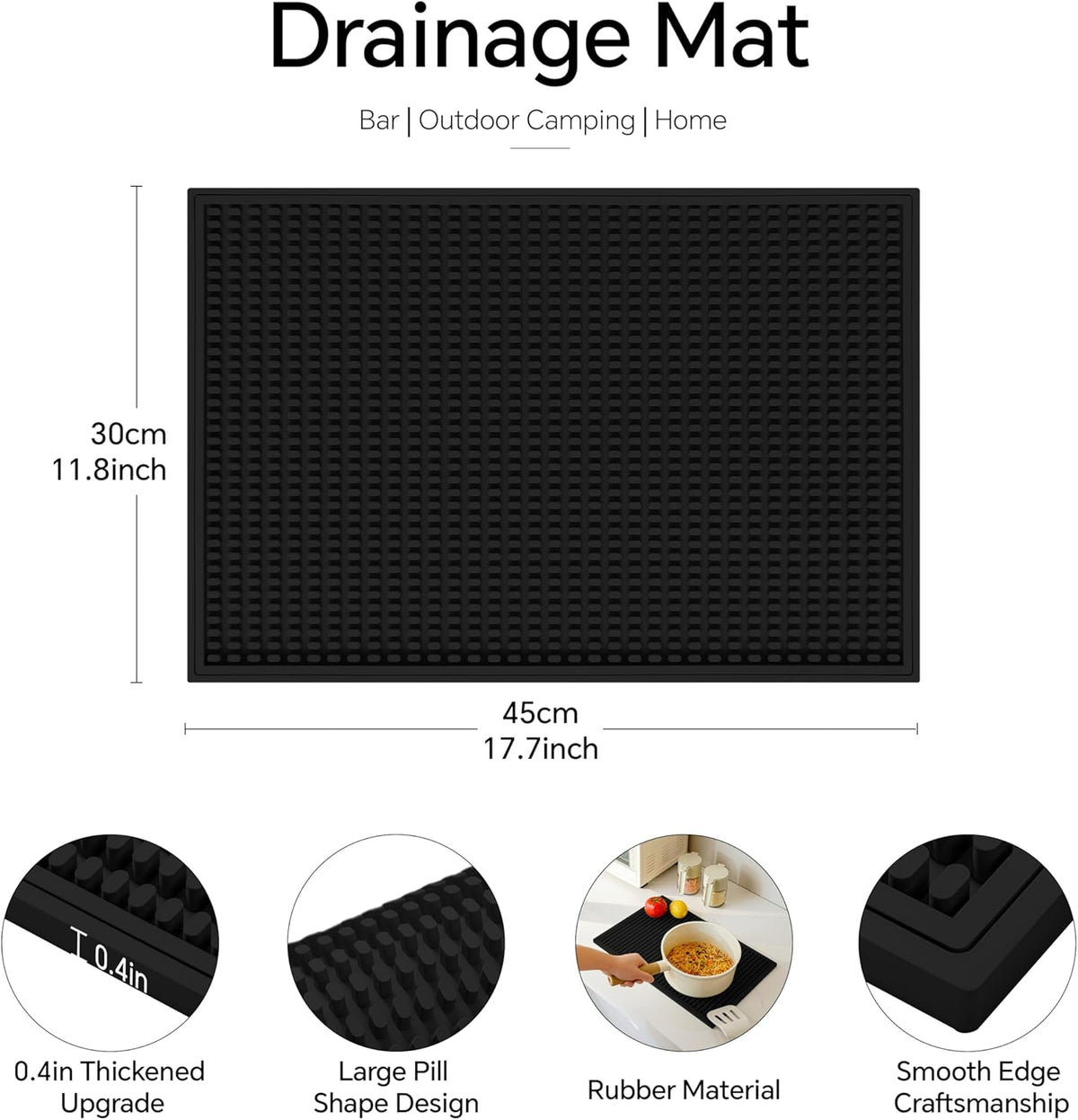 2 Pack Bar Mat, Home Bar Tool Drying Mats, Bar Accessories for The Home Bar Set 18''x12''（Black） for Bars, Outdoor Camping, Bar for Home