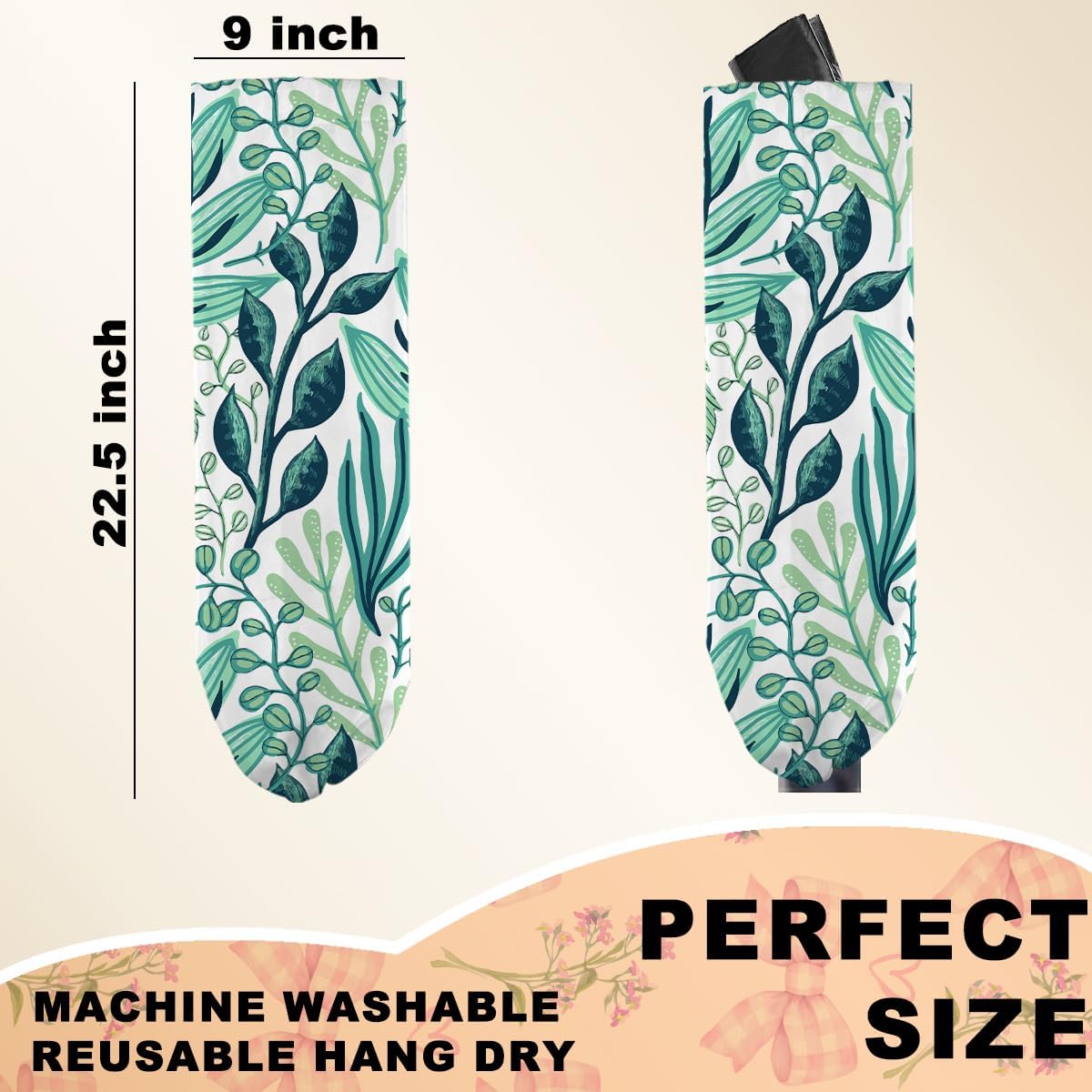 2Pcs Tropical Green Leaves Plastic Bag Holder 22.5x9 Inch, Wall Mount Grocery Bag Holder for Plastic Bags, Nature Greenery Reusable Grocery Bags Storage Dispenser for Home Kitchen Decor