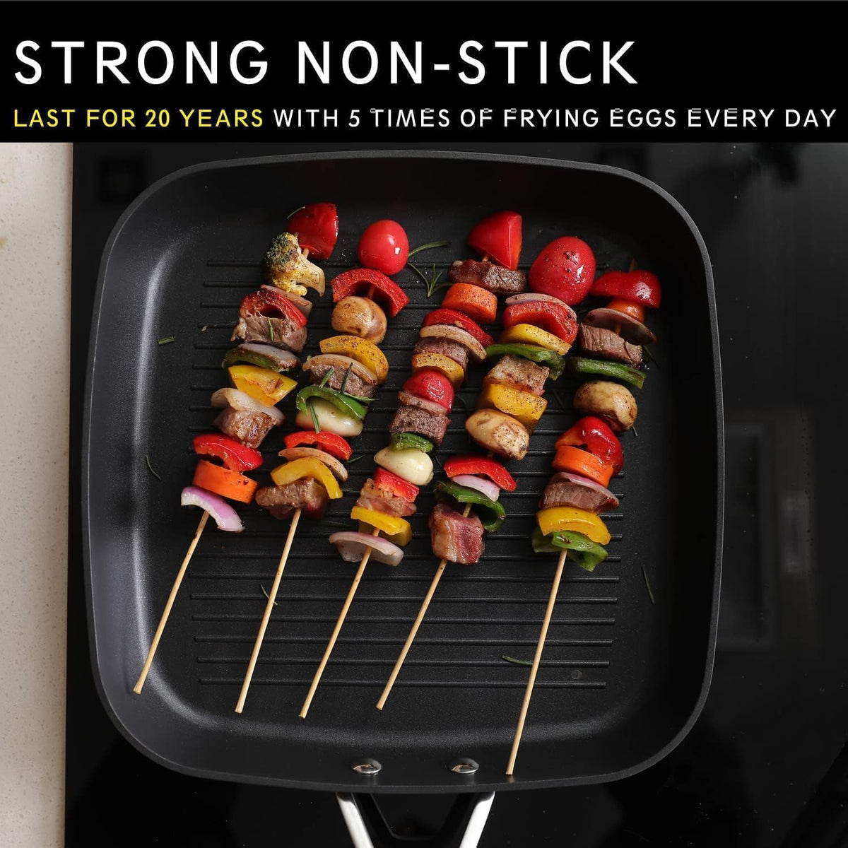 MsMk 11 Inch Induction Grill Pan, Bacon Carbonize also Nonstick, PFOA Free Non-Toxic, Stay-Cool Handle, Scratch-resistant, Induction Griddle Pan for Stove Top