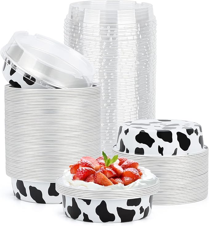 Beasea 4 Inch Mini Pie Tins with Lids, 100 Pack 8 Oz Disposable Tart Pie Pans Black White Aluminum Foil Tart Tins Round Muffin Container Mini Cheesecake Pan for Pie Tart Quiche