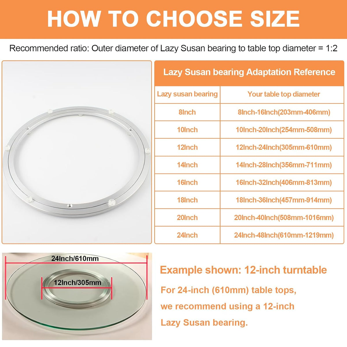 TamBee 24 Inch Lazy Susan Hardware Aluminum Bearing Metal Rotating Turntable Bearing Swivel Plate Hardware Lazy Susan Bearing Lazy Susan Parts Lazy Susan Mechanism Lazy Susan Kit Lazy Susan Base Only