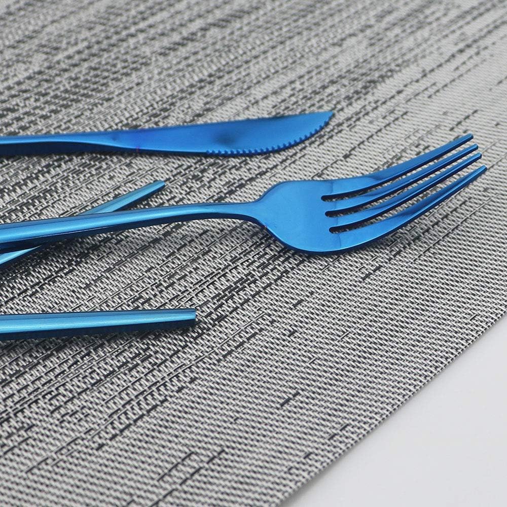 JASHII Shiny Blue Silverware Set, 30-Piece Stainless Steel Satin Finish Flatware, Kitchen Utensils, Mirror Polished Tableware Cutlery for Home and Restaurant, Dishwasher Safe