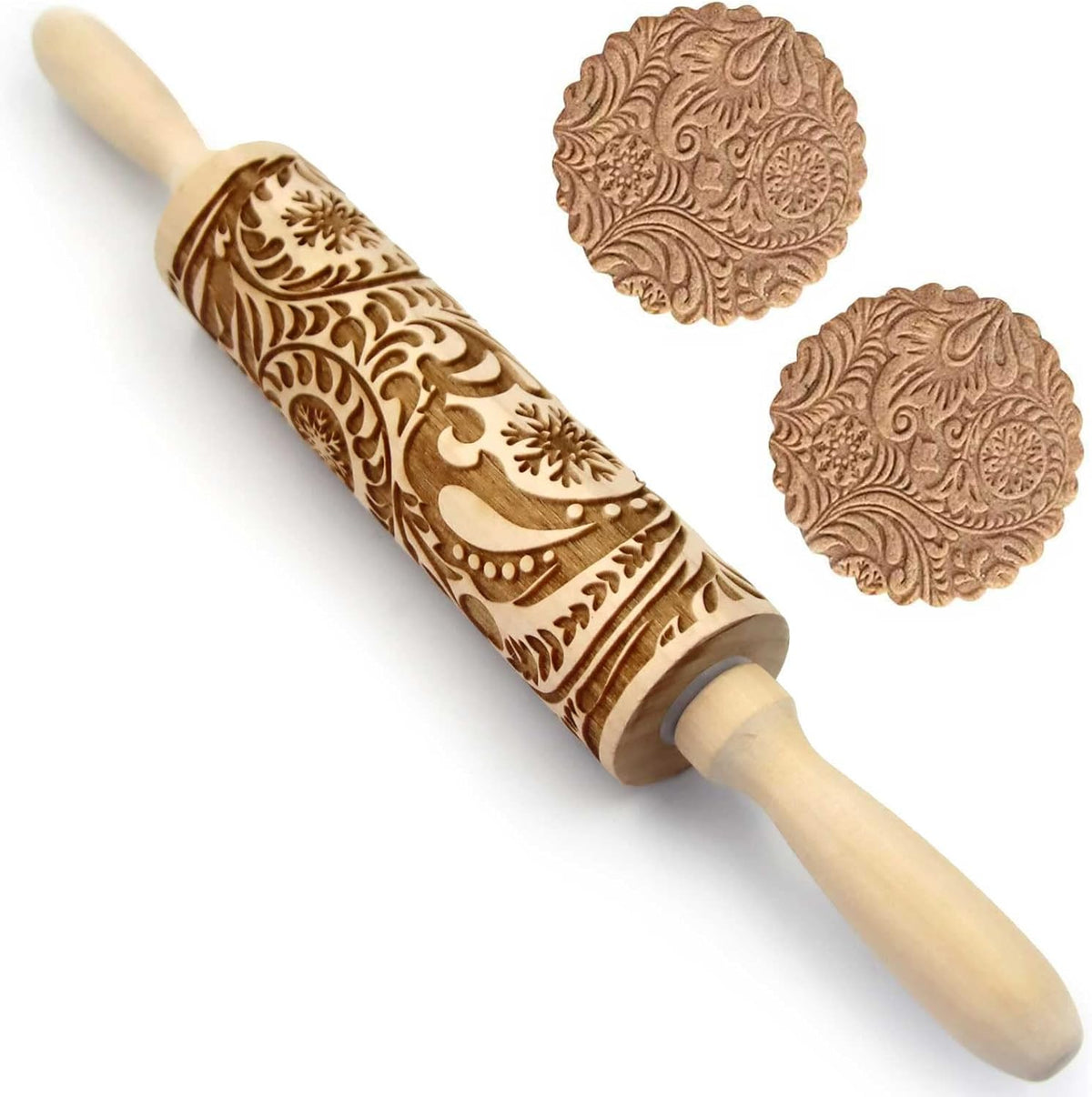 Embossed Wisteria 1 Rolling Pins - Patterned, Flower, Engraved, 3D for Wedding, Holiday, Christmas, Mother, Friends