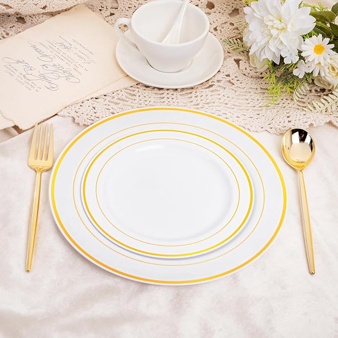 SUT 100PCS Gold Plastic Forks and Spoons Heavy Duty Set, Gold Disposable Silverware, Gold Cutlery, Gold Disposable Utensils, Plastic Flatware Includes 50 Forks, 50 Spoons for Party