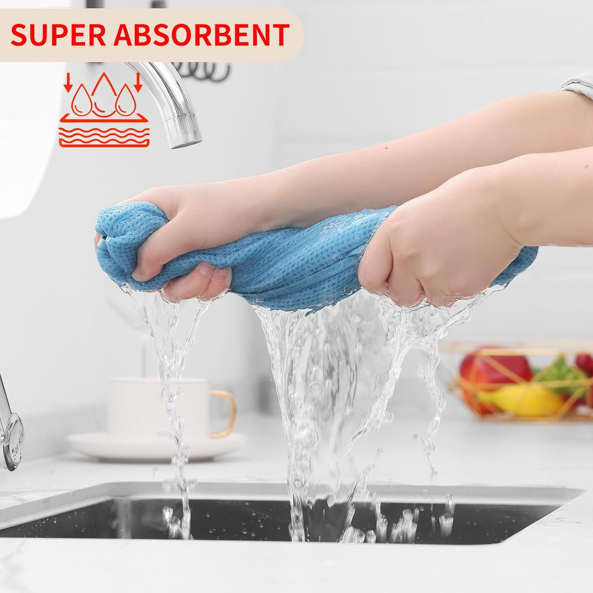 Homaxy 100% Cotton Waffle Weave Kitchen Dish Towels, Ultra Soft Absorbent Quick Drying Cleaning Towel, 13 x 28 Inches, 6-Pack, Sky Blue