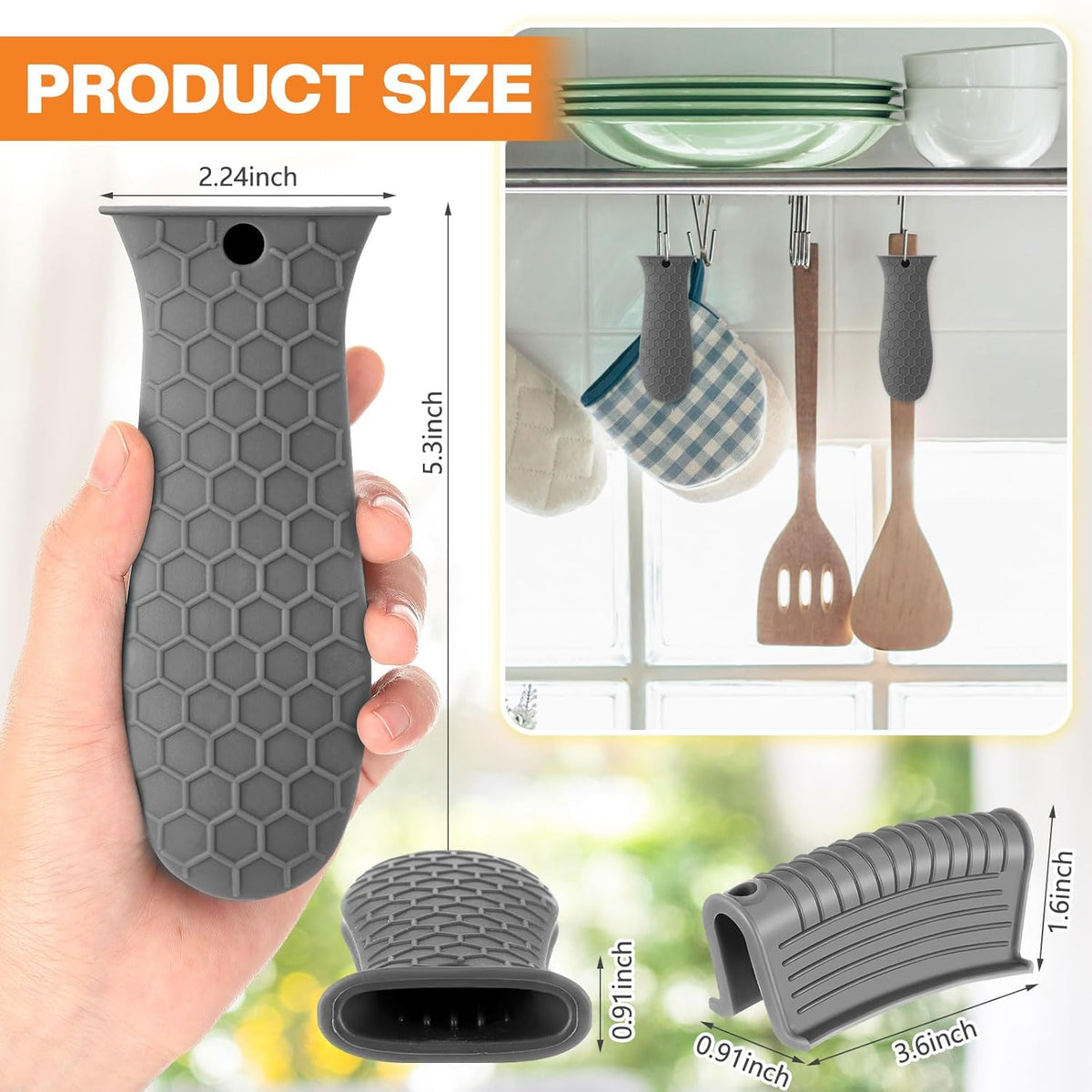 Patelai 8 Pcs Silicone Pot Holders Set Cast Iron Handle Cover Heat Resistant Pot Handle Covers Potholder Non Slip Reusable Pan Sleeve for Frying Pan Kitchen Supplies(Grey)
