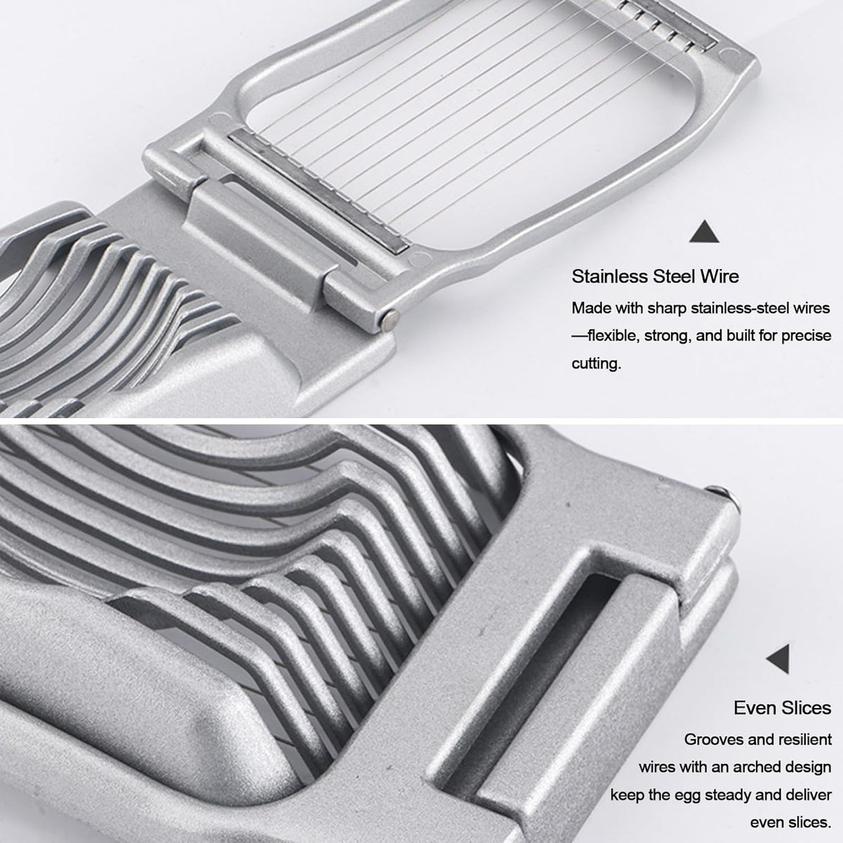 Egg Slicer For Hard Boiled Eggs, Heavy Duty Aluminium Egg Cutter with Stainless Steel Wires, for Strawberry Banana Soft Fruit Kitchen Gadget (Silver)
