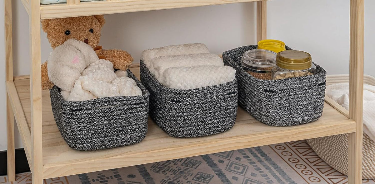 CubesLand Mixed Black Baskets Bins for Organizing,Small Woven Storage Baskets for Shelves,Cute Closet Cube Bins Set 2,Baby Nursery Cube Organizer Toys Basket Bin,Home Decor Organization Bins