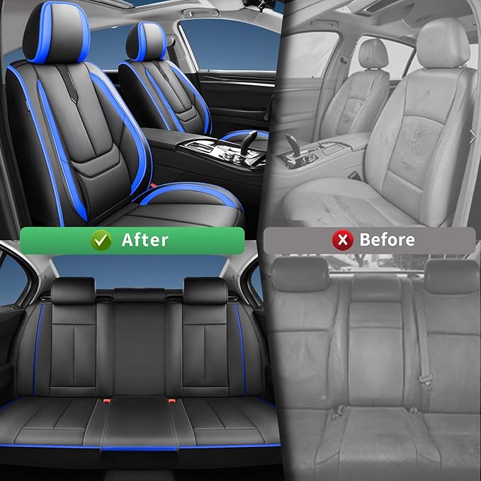 Fit Outback Car Seat Covers for Subaru Outback 2010-2024 2025 2026 -Upgraded Premium Waterproof & Breathable Leather,Airbag Compatible,All-Weather Seat Cushion Protector,Full Set,Black-Blue