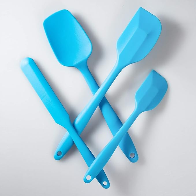 4 Piece Silicone Spatula Set, Flexible Heat Resistant Non-scratch Baking Cooking Rubber Spatulas with Stainless Steel Core, Blue