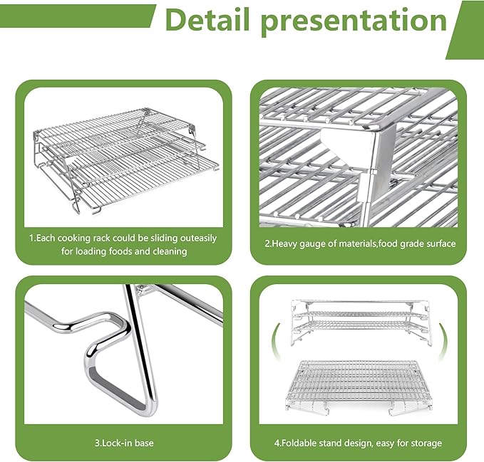 21" 3-Tier Foldable Sliding Jerky Racks for Traeger, Pit Boss, GMG, Camp Chef and More Smoker Grills, 830"² Cooking Space Expansion Accessory for Barrel Pellet Grills