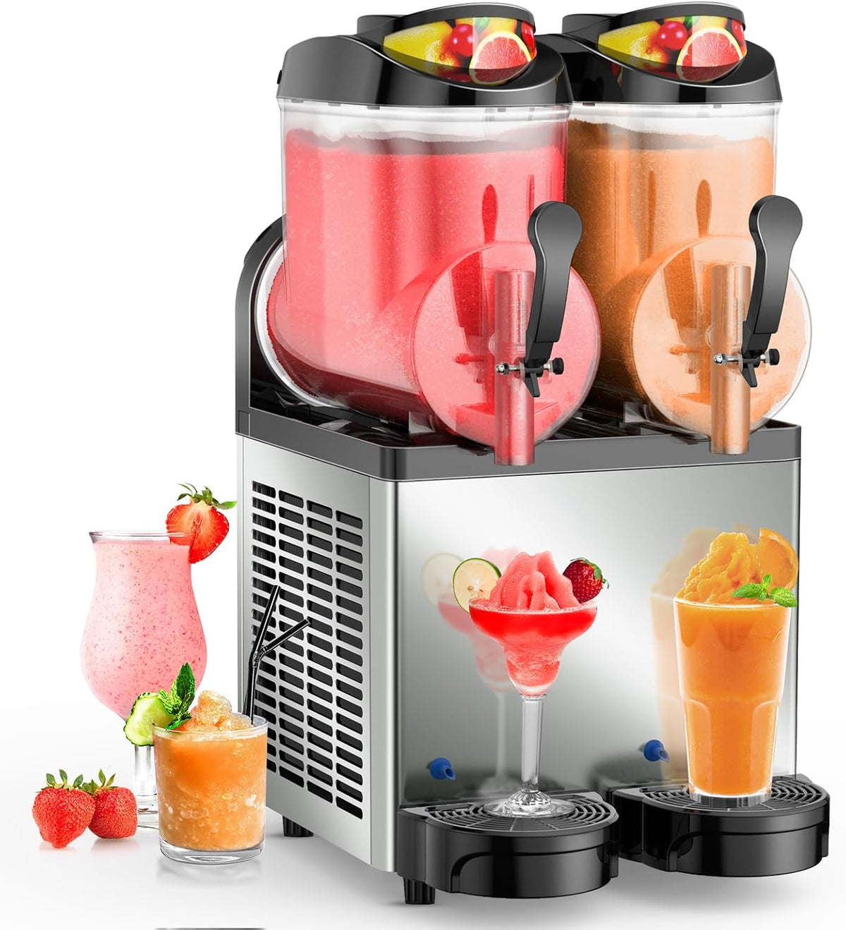 Ultimate Commercial Slushy Machine – 12X2 Tank Stainless Steel Slush Machine,Commercial Frozen Drink Maker for Juices, Margaritas, and Cocktails – Ideal for Bars and Restaurants
