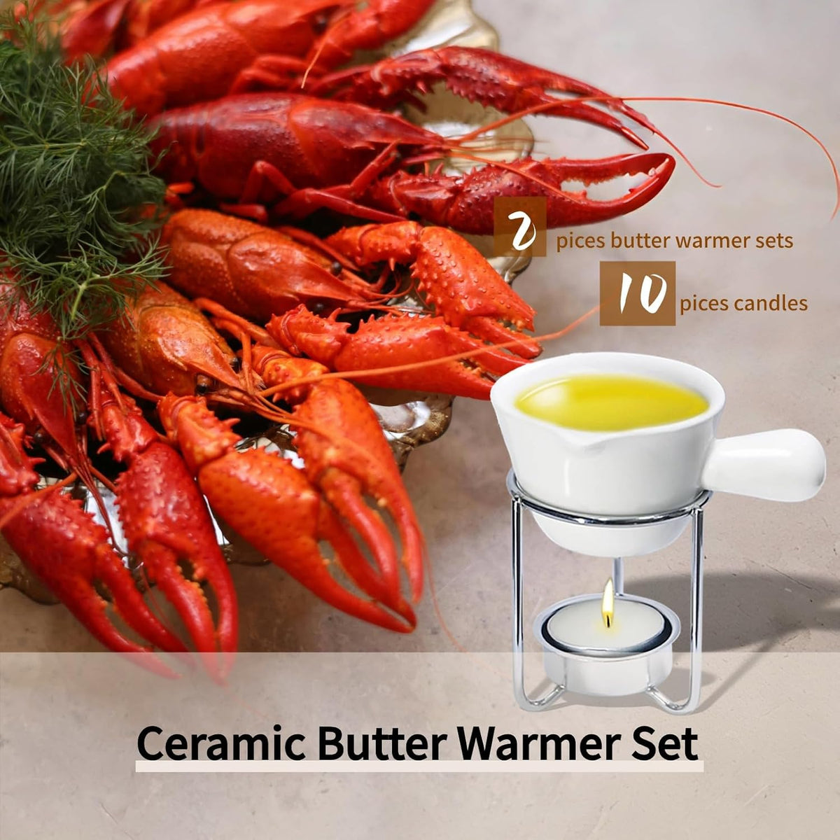Crab Crackers and Tools Set with 2 Crab Leg Cracker,2 Butter Warmer for Seafood,4 Crab Leg Forks,4 Lobster Shellers,2 Seafood Scissors,10 Tealight Candles,1 Bag,seafood crackers and tool(25pcs)