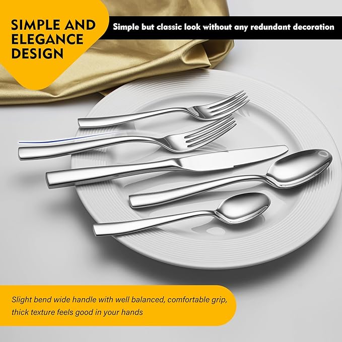 Heavy Duty Silverware Set for 8, EIUBUIE 40 Piece Stainless Steel Flatware Cutlery Set, Durable Kitchen Eating Utensils Tableware Sets Including Fork Spoon Knife Sets, Mirror Polished, Dishwasher Safe