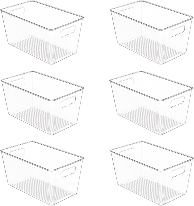 Vtopmart 6 PCS Clear Plastic Storage Bins, Pantry Organizer Containers with Handle for Refrigerator, Fridge, Cabinet, Kitchen, Countertops, Cupboard, Home Organization and Storage, XL