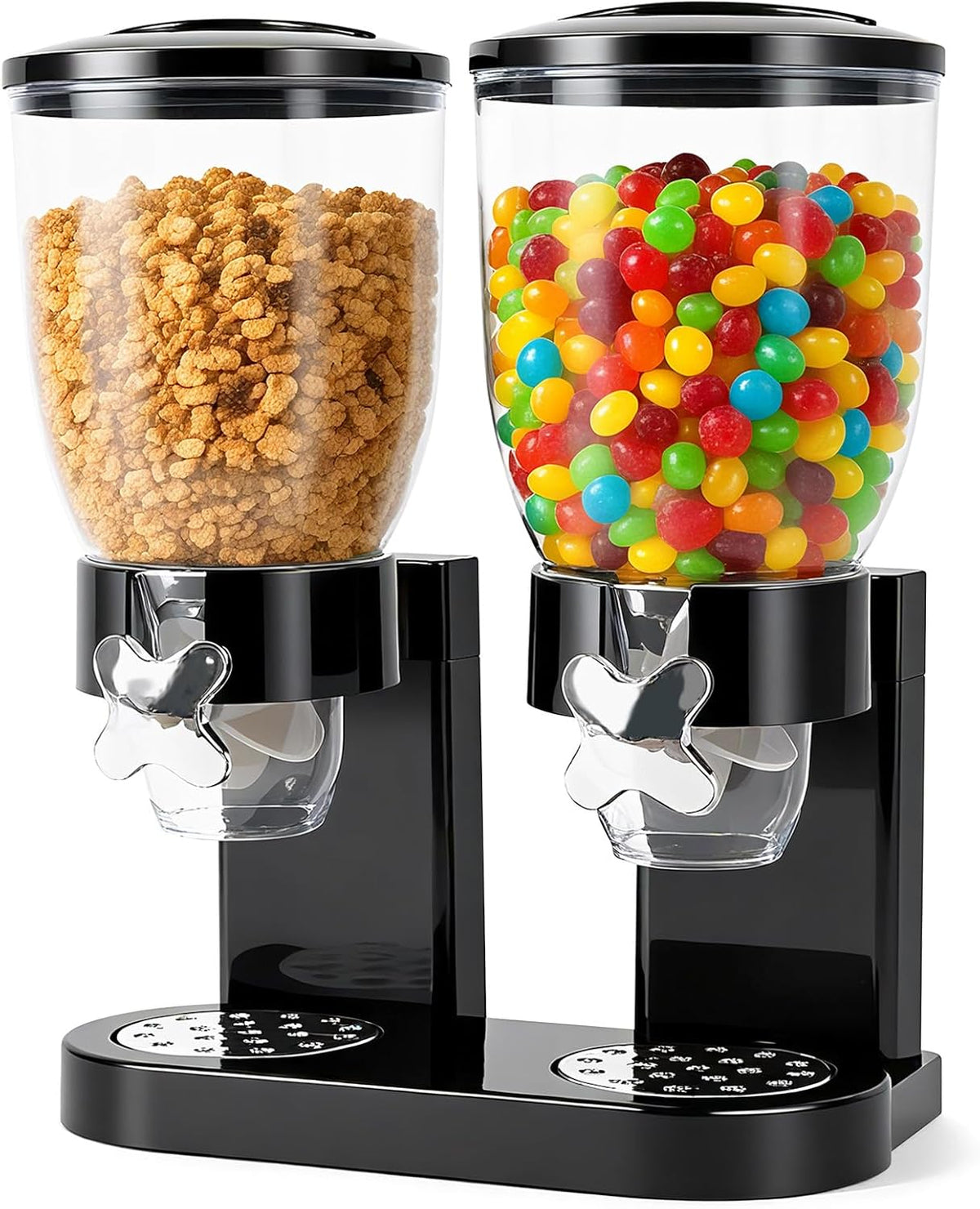 Dual-Control Cereal Dispenser Countertop, 2 Pack 2L Cereal Containers Storage with Airtight Lids, Rotating Dispenser for Pantry, Cereal, Dry Food, Candy, Rice, Grains, Coffee Bean