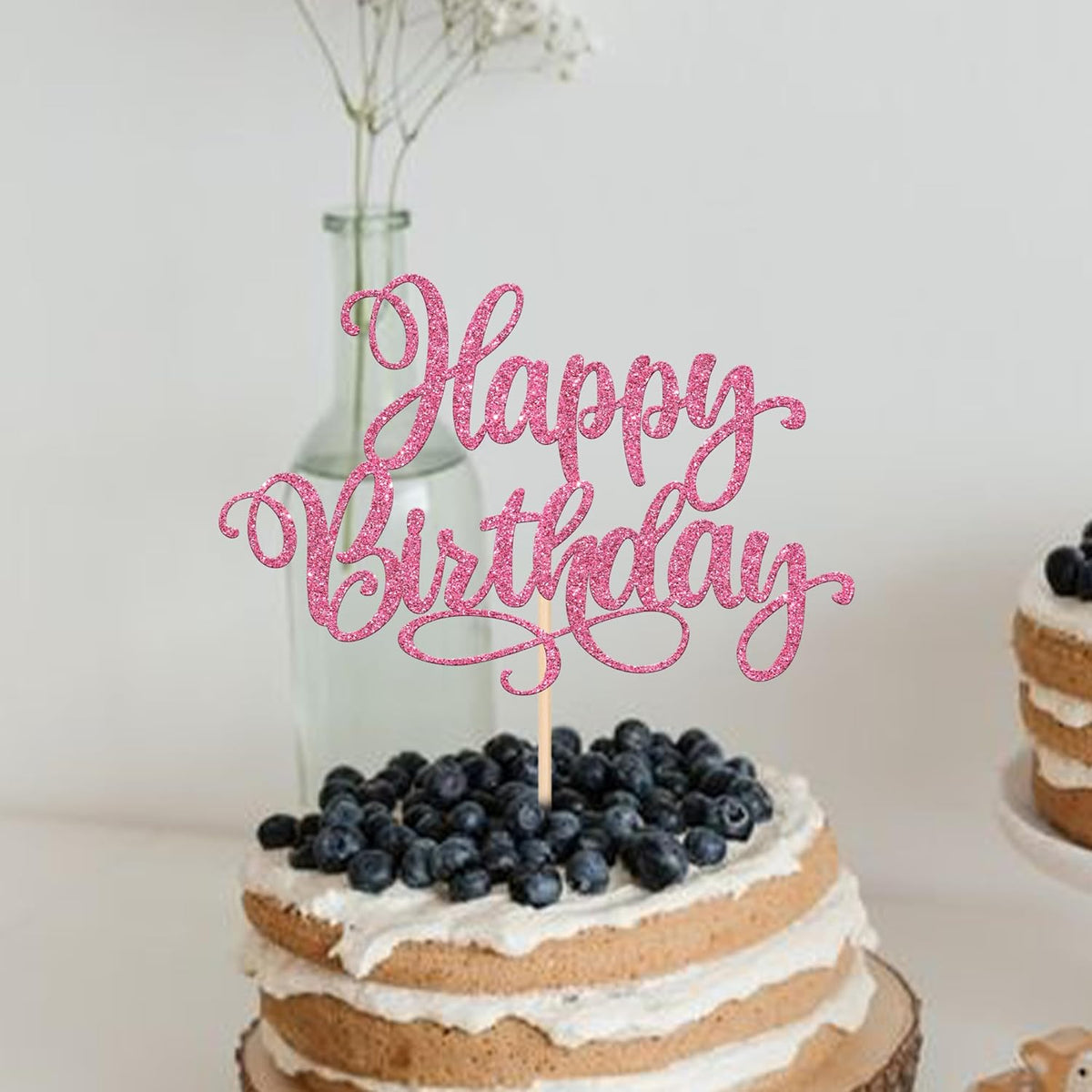 ZHUOWEISM 1 PCS Happy Birthday Cake Topper Glitter Happy Birthday Cake Pick for Celebrating Happy Birthday Anniversary Party Cake Decorations Supplies Pink