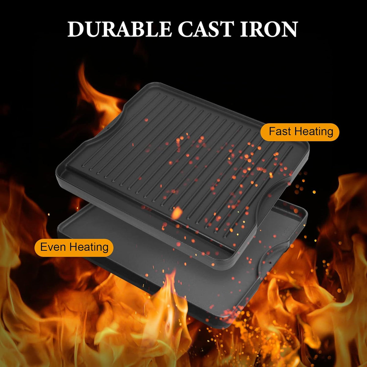Cast Iron Cooking Griddle for Camp Chef, Reversible Double-sided Griddle for All Camp Chef 14" x 16" Outdoor Stoves 2 Burner Stove Explorer 2-Burner, 3-Burner, 2X, 3X, Single Burner Stove，1 Pack