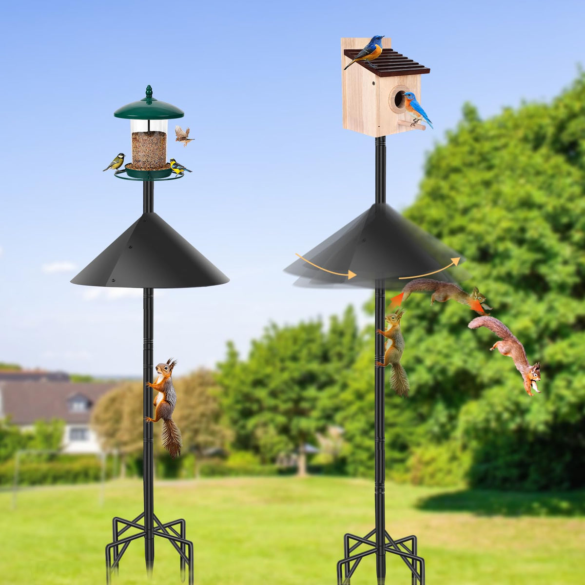 ReTang 92" Bird Feeder Pole with Squirrel Baffle, 1" Heavy Duty Metal Stand
