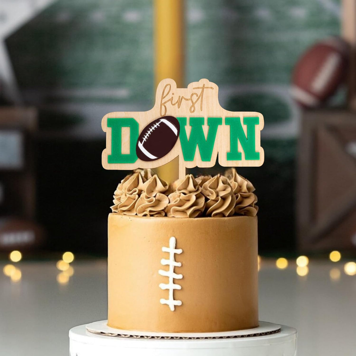 First Year Down Cake Topper - Football One Cake Topper, Sports Theme First Birthday Party Cake Decoration for Anniversary, Baby Shower, Baby Photo Booth Props, Cake Smash…
