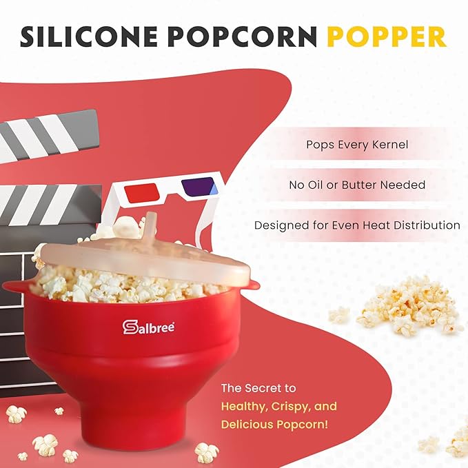 The Original Salbree Collapsible Silicone Microwave Popcorn Popper Maker Machine, Microwavable Bowl Holds 16 Cups, Uses Hot Air and Oil Always Optional - The Most Colors Available (Hunter Green)