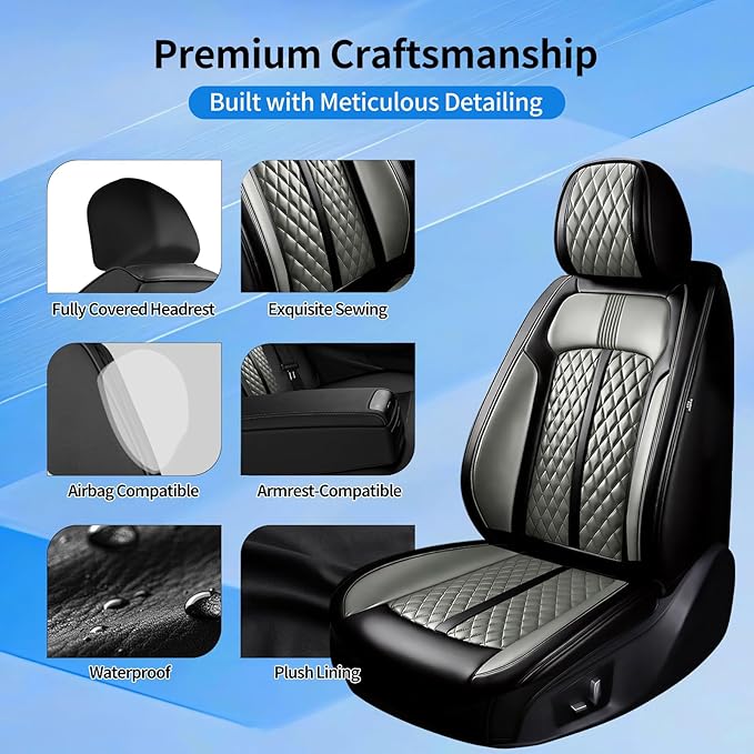 Fit Accord Car Seat Covers for Select Honda Accord 2012-2026 - Premium Full Coverage Leather, Airbag Compatible, Waterproof & All Weather Seat Protector, Full Set, Black+Gray