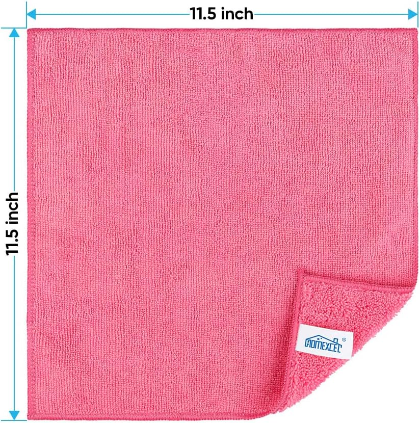 HOMEXCEL Pink Microfiber Cleaning Cloth, 12 Pack Premium Microfiber Towels for Cars, Lint Free, Scratch-Free, Highly Absorbent, Reusable Cleaning Rags for Car, Household, Kitchen, Window, 11.5"X11.5"