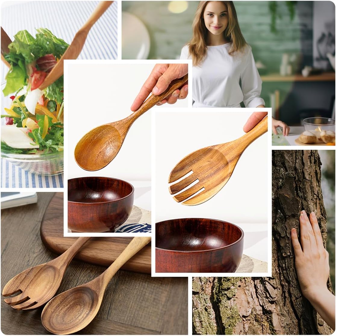 Teak Wooden Spoons 10.2-Inch Pack of 2, Salad Serving Spoons, Wooden Salad Spoon for Cooking, Teak Wood Serving Spoon