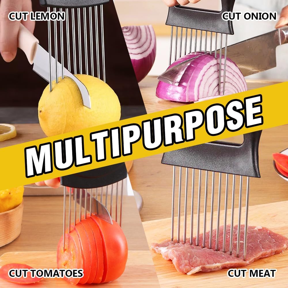 Onion Holder for Slicing, Stainless Steel Onion Slicing Rack, 2024 Upgraded Slicer, Lemon Slicer Vegetable Cutter, Home Kitchen Tools, Fruit, Lemon Slice Aids (Square-1pc)