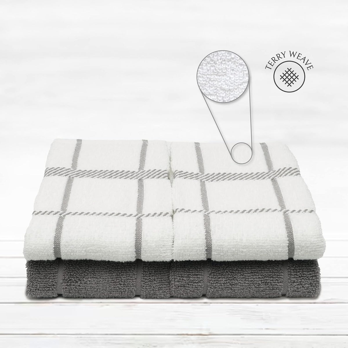 100% Cotton Terry Dish Towels, 4 Pack 16 x26 Inches, Super Soft and Absorbent Kitchen Towels, Perfect for Kitchen Cleaning and Dish Washing | Light Gray