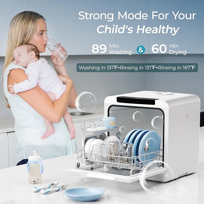 EUHOMY Countertop Dishwasher Portable with 8 Programs, 5L Built-in Water Tank, 167℉ High-Temp, No Hookup Needed, Portable Dishwasher with Slef-Clean/Baby Care/Air Dry/Quick/ECO/Fruit/Normal Mode