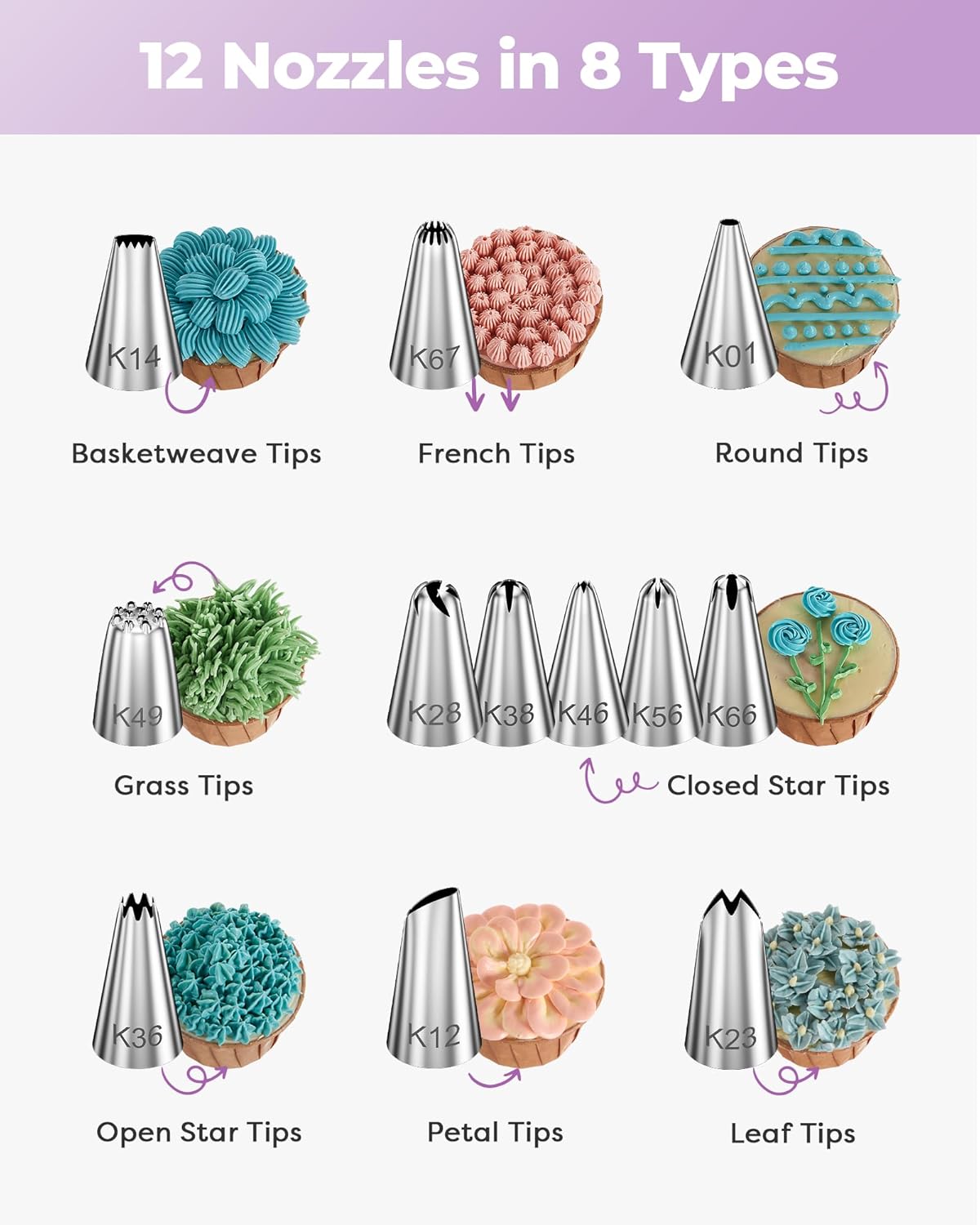 Kootek 71PCs Cake Decorating Kit, Baking Supplies Tools - Includes Cake Stand Turntable, 12 Icing Piping Tips, 2 Frosting Spatulas, 3 Scrapers, 50+2 Piping Bags, Coupler, Video Tutorial, Booklet