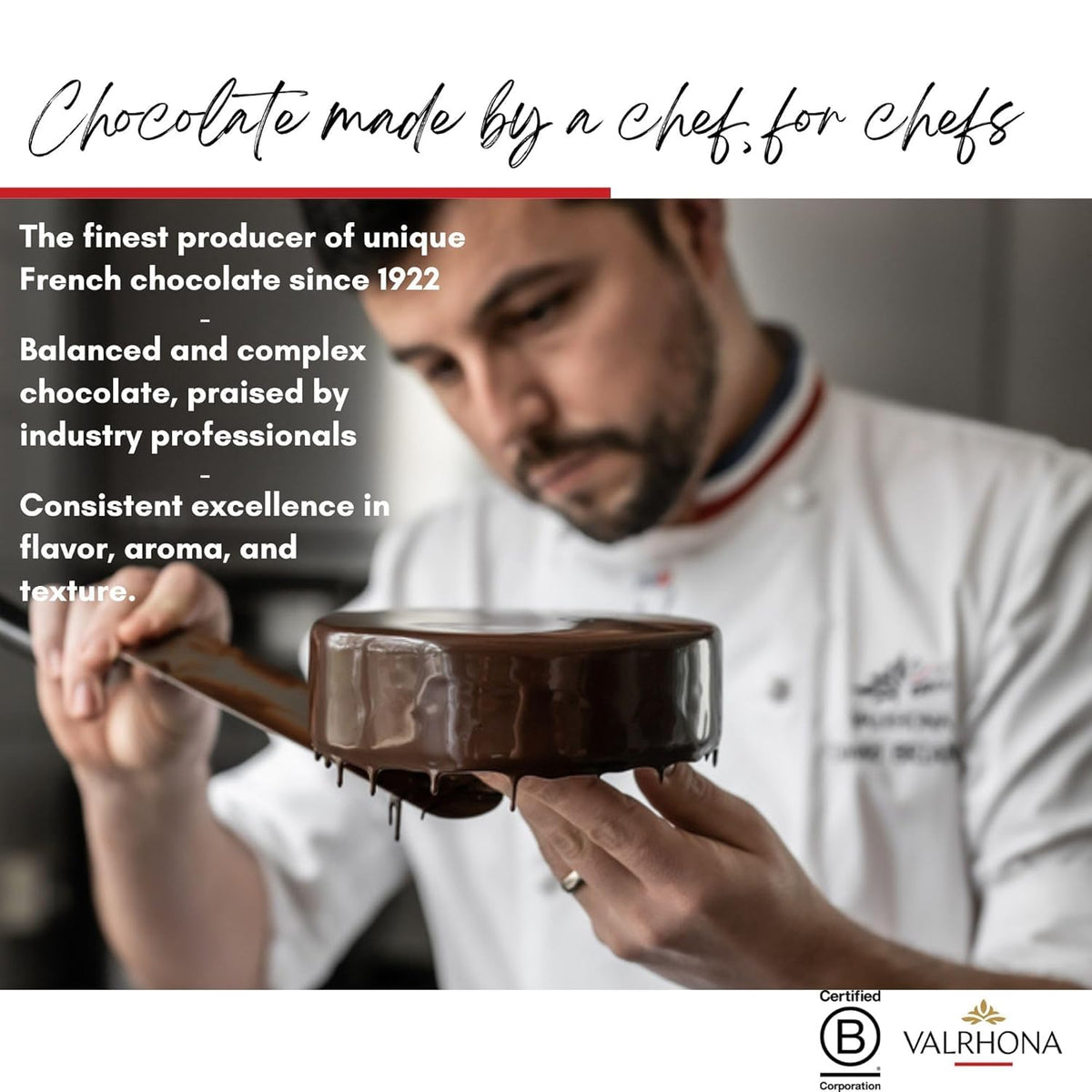 Valrhona Premium Baking Chocolate Discs (Feves), Dark Chocolate MANJARI 64% Cacao Single Origin, and Creamy Blonde Chocolate DULCEY 35% with Caramel Cookie Flavor Notes, for Cookies, Cakes, and more